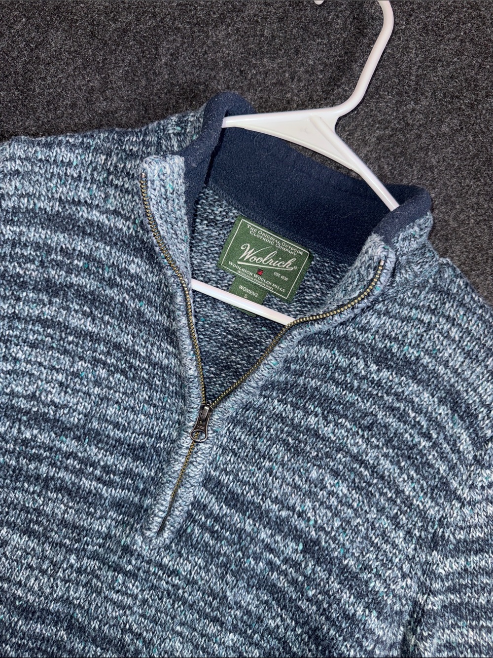 Woolrich Womens Blue Marled‎ Space Dye Quarter Zip Pullover Sweater Small